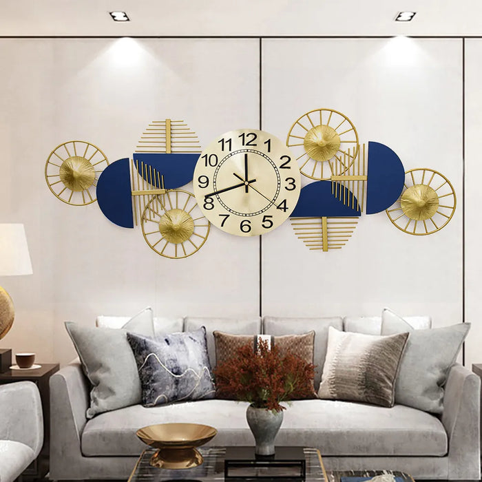 Blue & Golden Metal Wall Clock