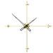 Modern wall clock with gold frame and black hands on a white background