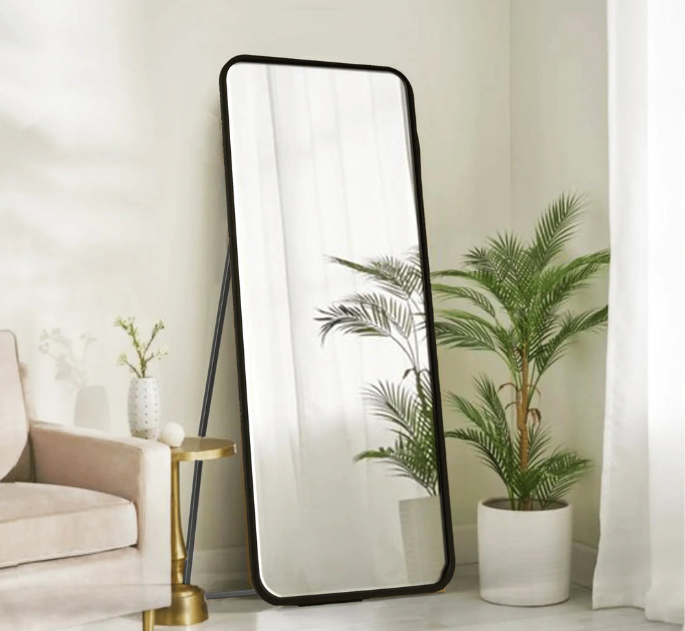 Mile Metal Floor Mirror with Stand (Bold Black) - All India Decor