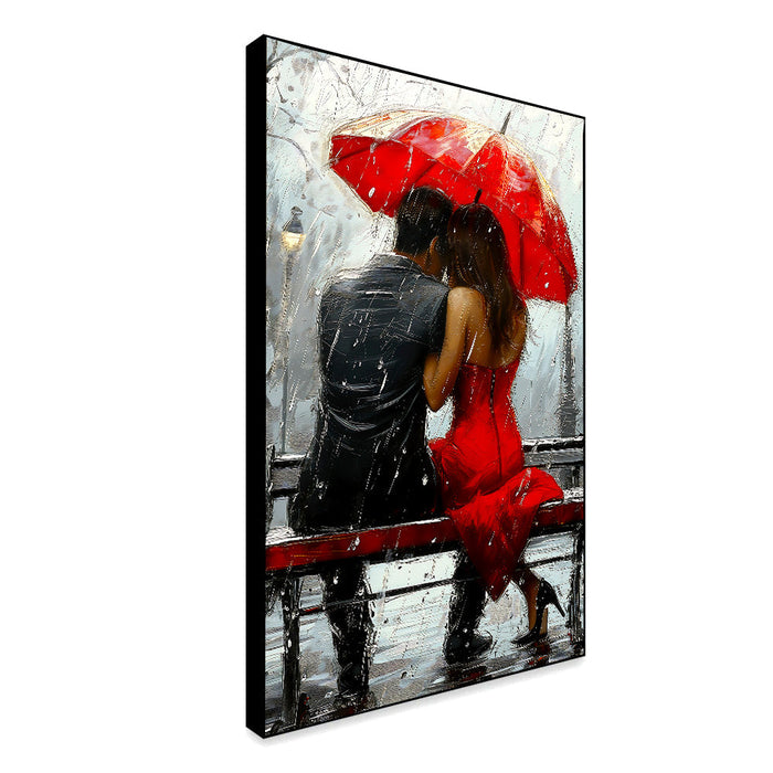 Romance In The Rain, Love Couple Canvas Painting, Wall Art Décor