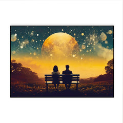 Beautiful Young Couple Sitting on A Bench Looking at The Sky Canvas Wall Paintings & Arts - All India Decor
