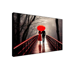 Beautiful Couple with Red Umbrella Under the Rain Canvas Wall Paintings & Arts - All India Decor