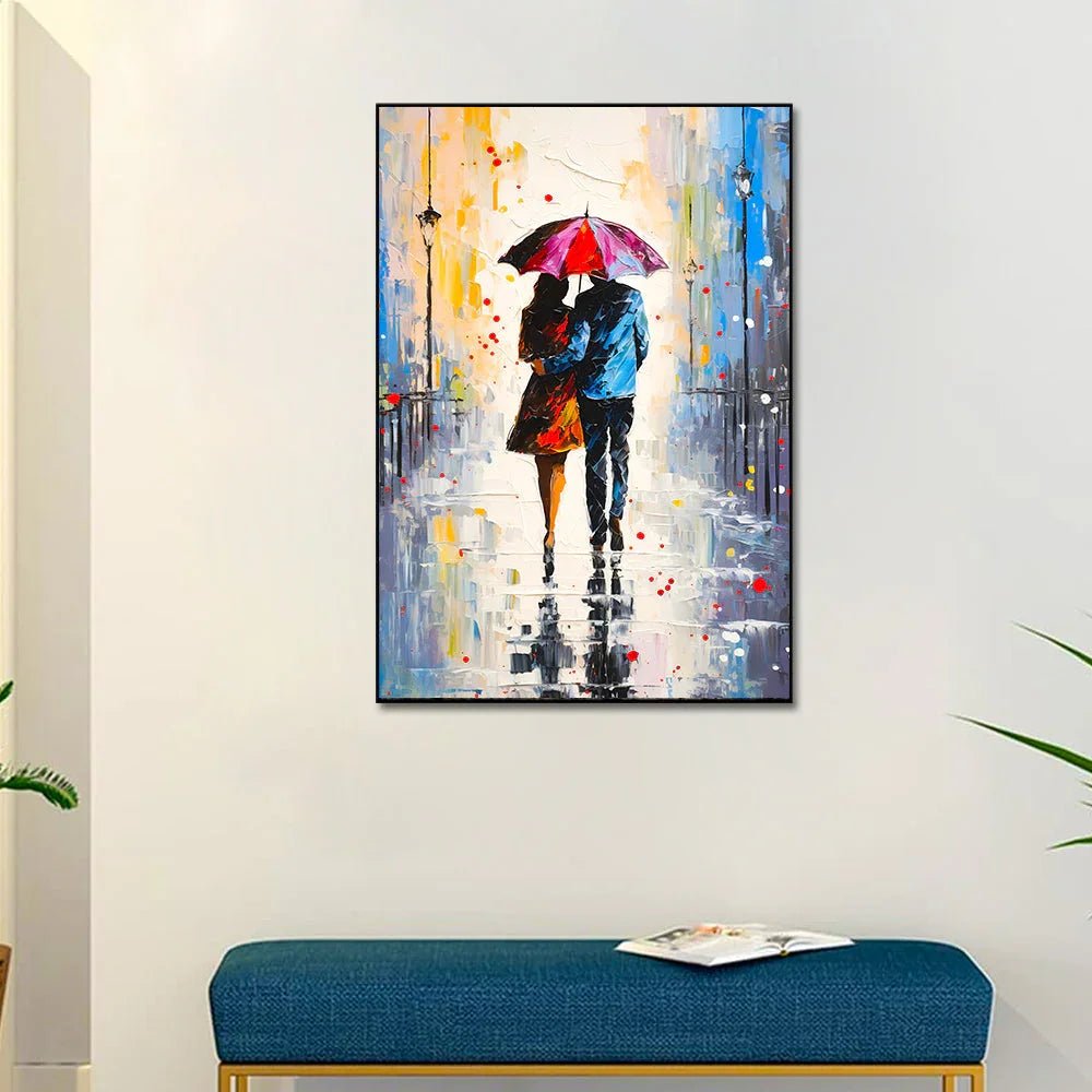 Beautiful Couple's Walk in the Rain Canvas Wall Paintings & Arts - All India Decor