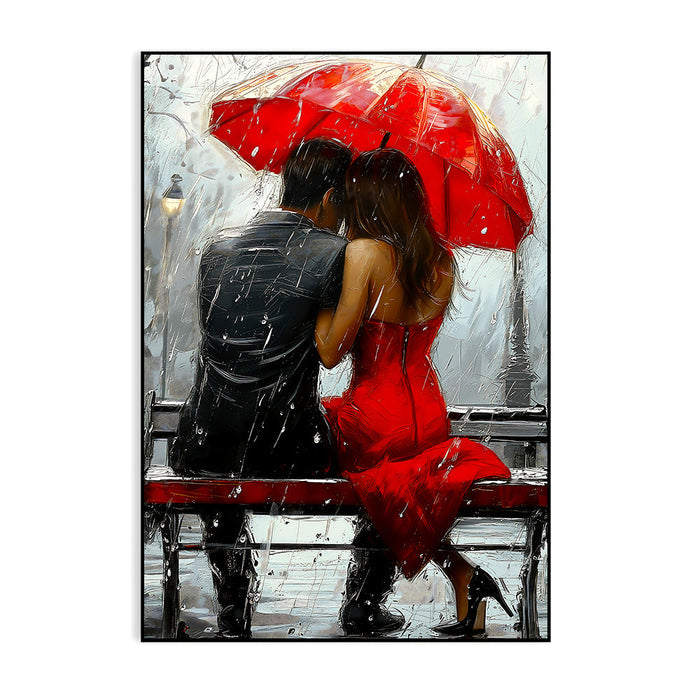 Romance In The Rain, Love Couple Canvas Painting, Wall Art Décor