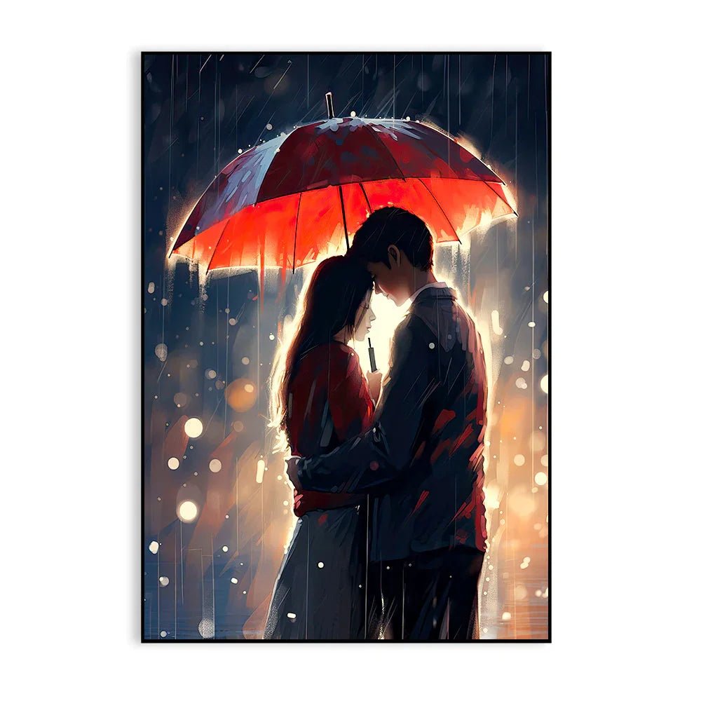 Beautiful Romance in The Rain, Love Couple Canvas Wall Paintings & Arts - All India Decor