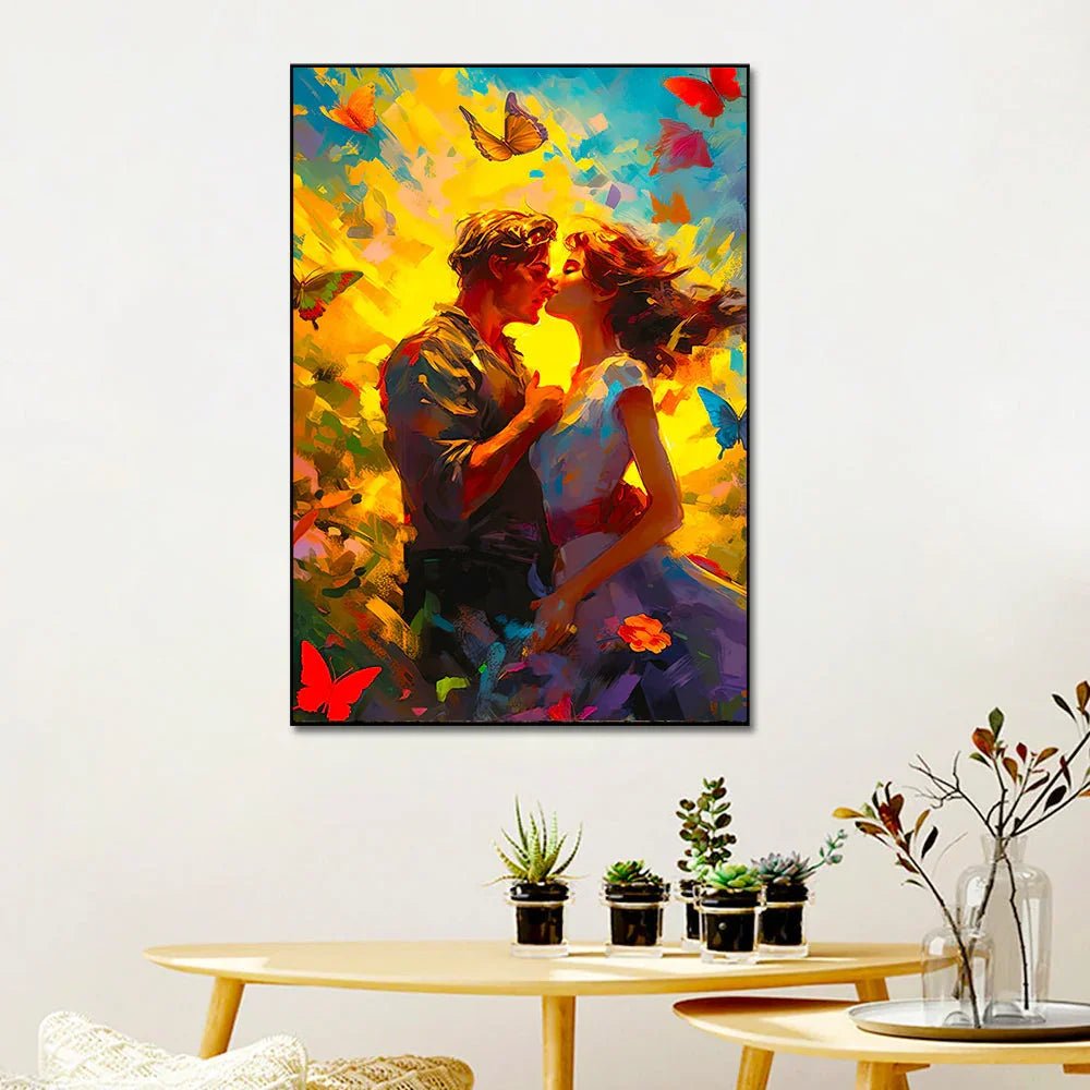 Young Couple Romantic Artwork Butterflies Canvas Wall Paintings & Arts - All India Decor