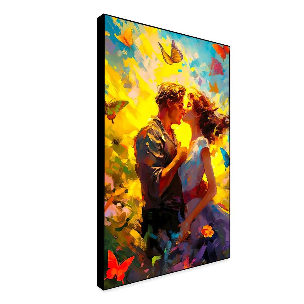 Young Couple Romantic Artwork Butterflies Canvas Wall Paintings & Arts - All India Decor