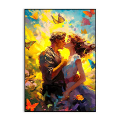 Young Couple Romantic Artwork Butterflies Canvas Wall Paintings & Arts - All India Decor