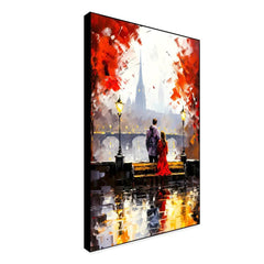 Young Couple Artwork Sitting on Bench Canvas Wall Paintings & Arts - All India Decor