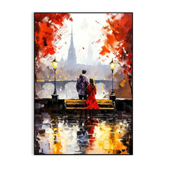 Young Couple Artwork Sitting on Bench Canvas Wall Paintings & Arts - All India Decor