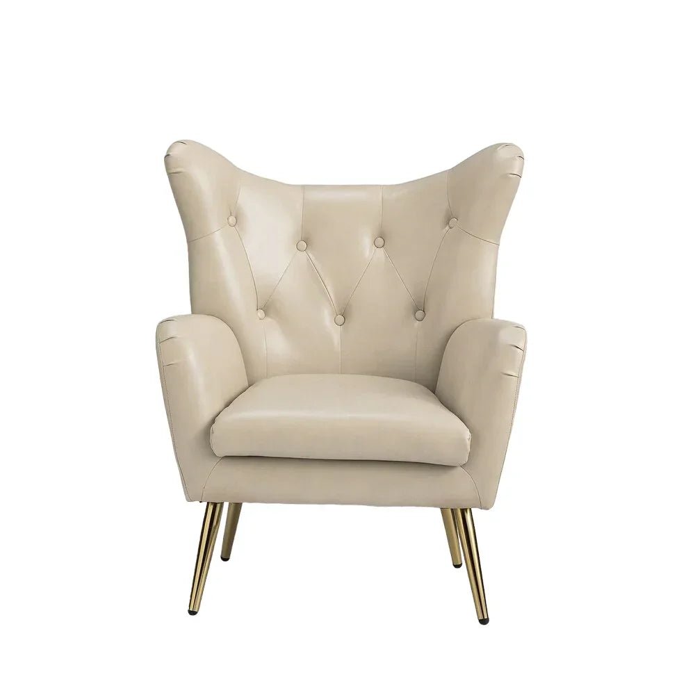 Hedley Cream Leather Accent Chair with Golden Legs - All India Decor