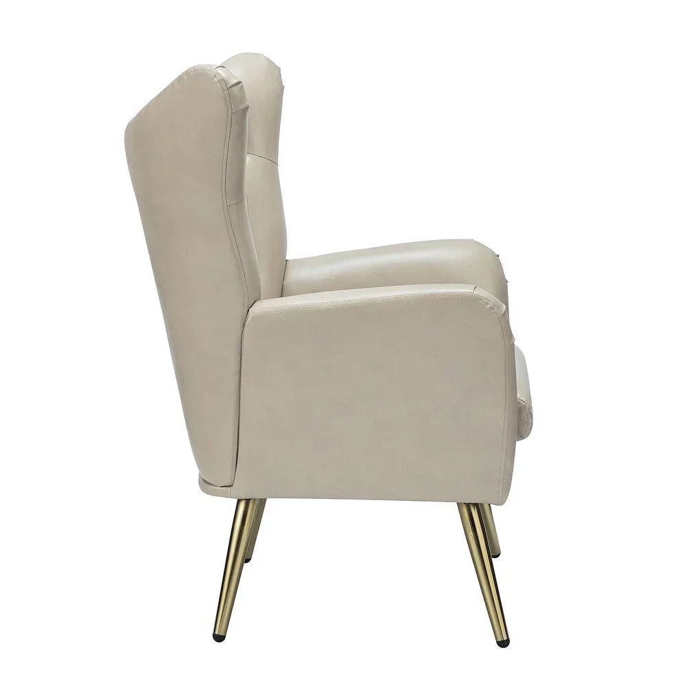 Hedley Cream Leather Accent Chair with Golden Legs - All India Decor