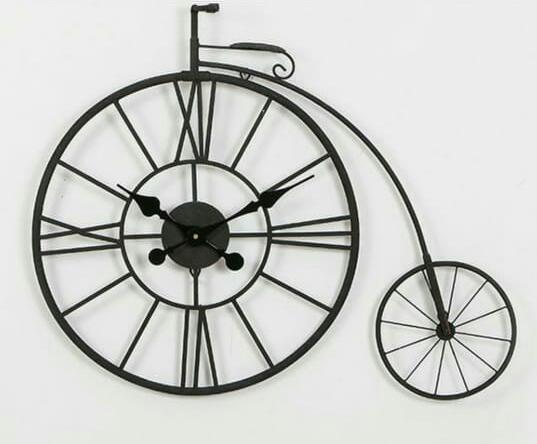 Wall clock designed like a vintage bicycle on a white background