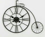 Wall clock designed like a vintage bicycle on a white background