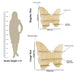 Wooden butterfly shelf with size measurements on a white background
