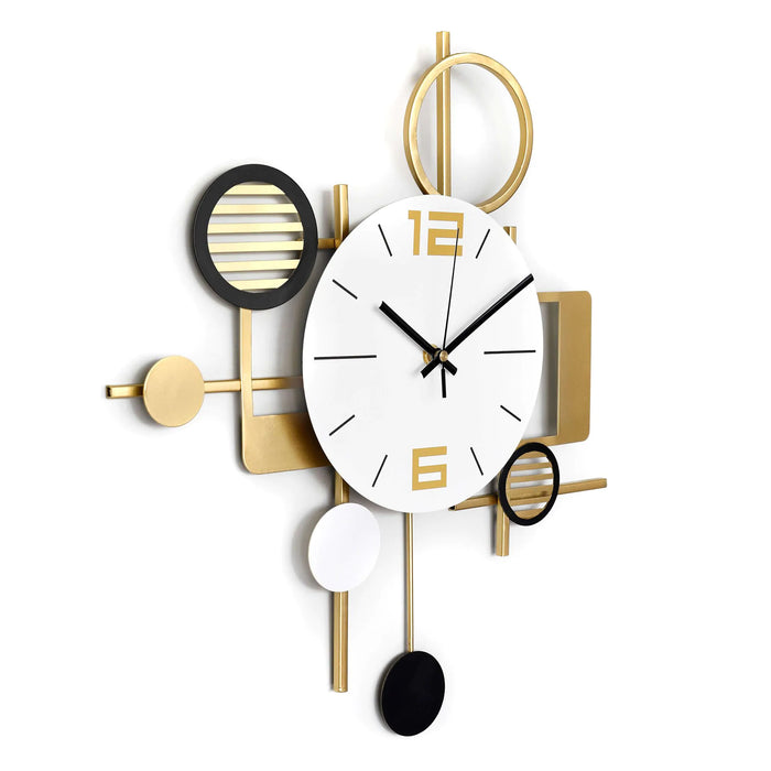 Decorative wall clock with geometric design on a white background