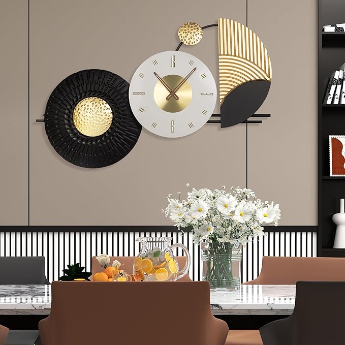 Modern wall clock with decorative elements in a room setting