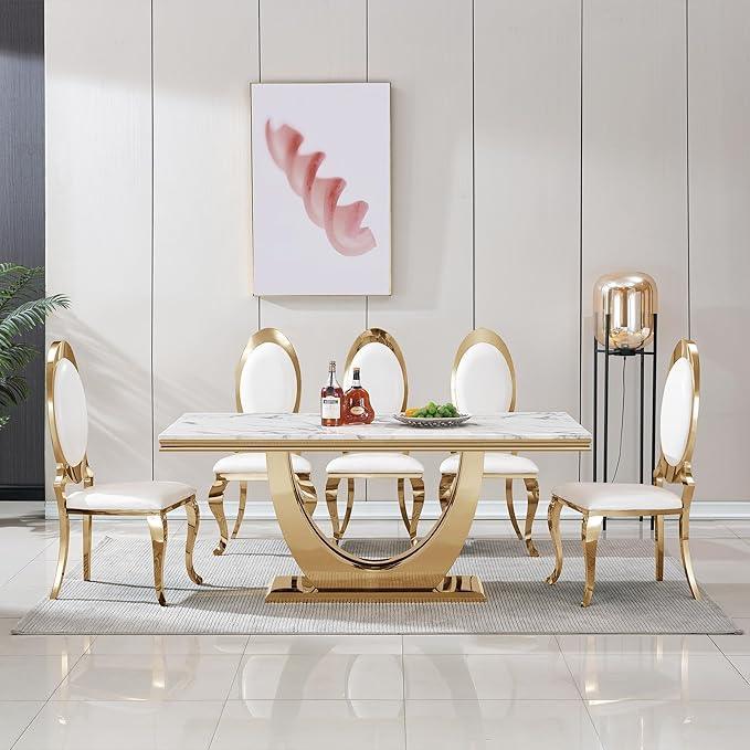 The Sterling Metal Dining Table 6 Seater In Golden - All India Decor