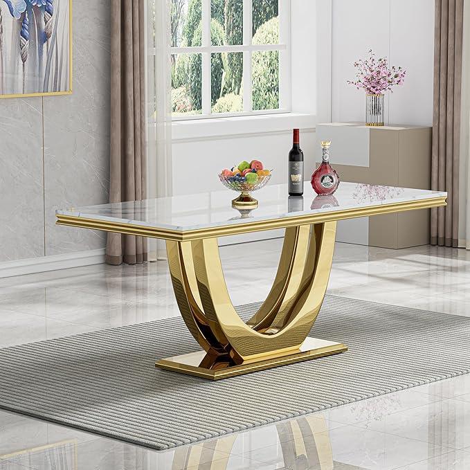 Modern dining table with gold base in a stylish room