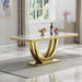 Modern dining table with gold base in a stylish room