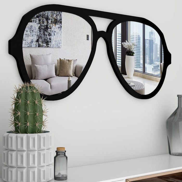 Beautiful Decorative Sunglasses Shape Wall Mirror With Black Finish Frame