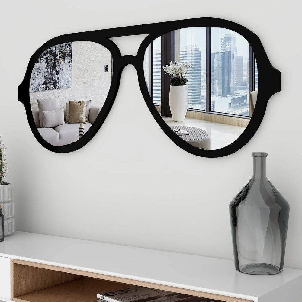 Beautiful Decorative Sunglasses Shape Wall Mirror With Black Finish Frame - All India Decor