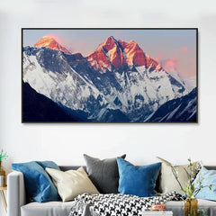 Big Panoramic Beautiful Everest And Lhotse At Sunset Canvas Painting - All India Decor