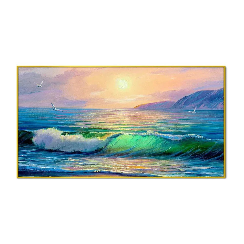 Big Panoramic Beautiful Sea Sunset Scenery Canvas Painting - All India Decor