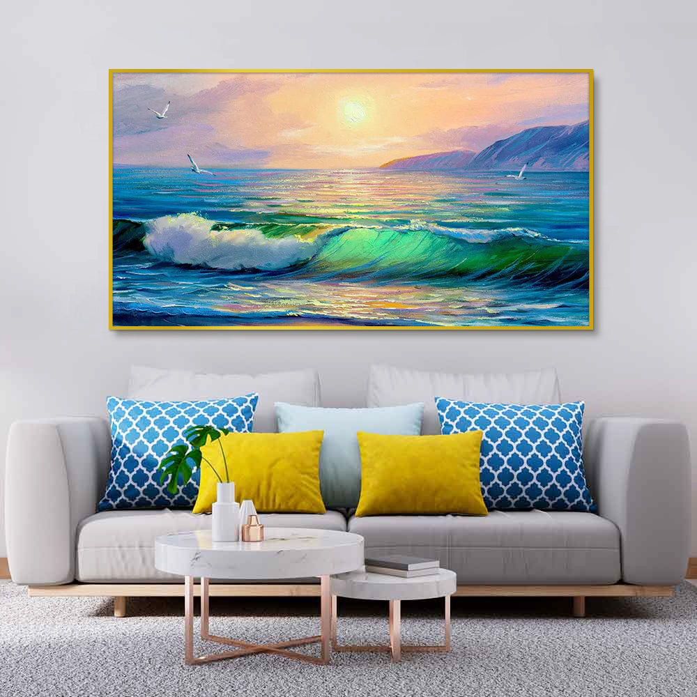 Big Panoramic Beautiful Sea Sunset  Scenery Canvas Painting