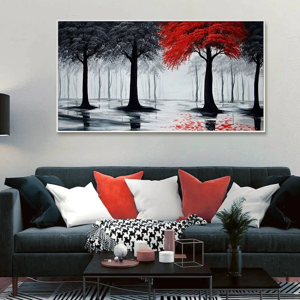 Woodland Red & Black Canvas Panoramic Wall Painting - All India Decor