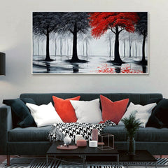 Woodland Red & Black Canvas Panoramic Wall Painting