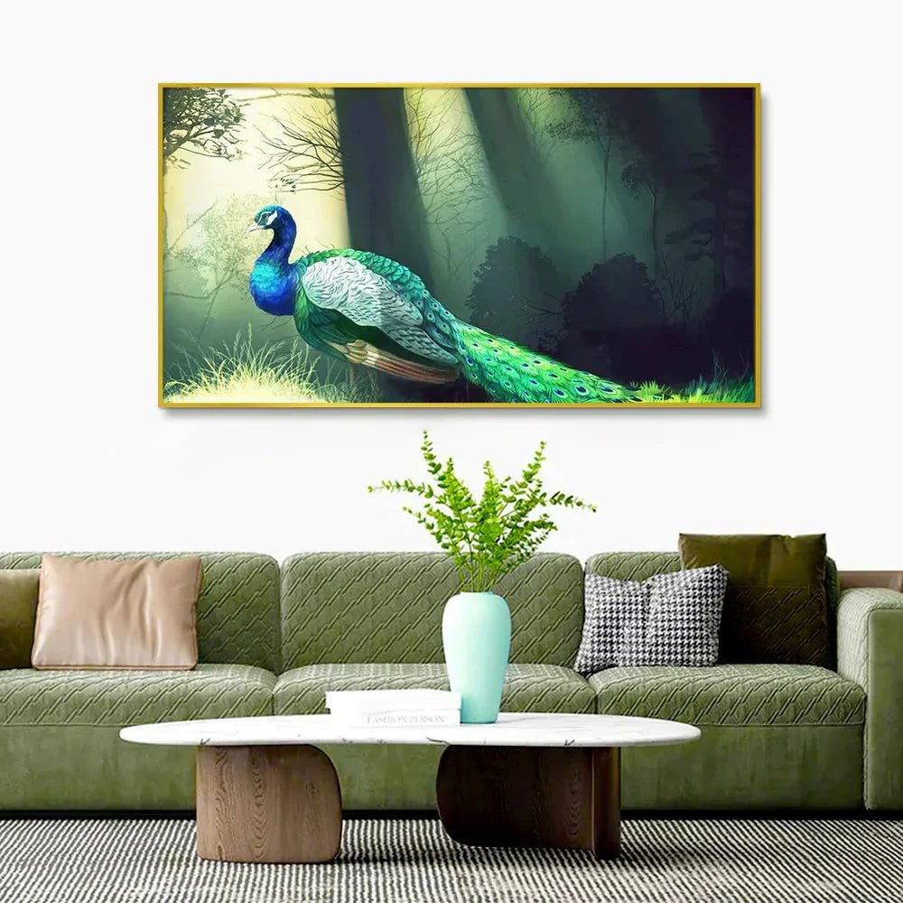 Peacock in Forest Canvas Painting - All India Decor
