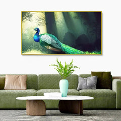 Peacock in Forest Canvas Painting - All India Decor