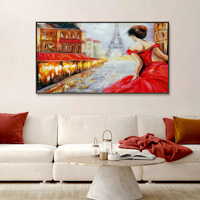 Beautiful Girl in Red Dress Canvas Painting