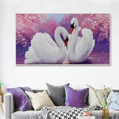 Romantic Couple of Swans Canvas Wall Painting & Wall Art - All India Decor