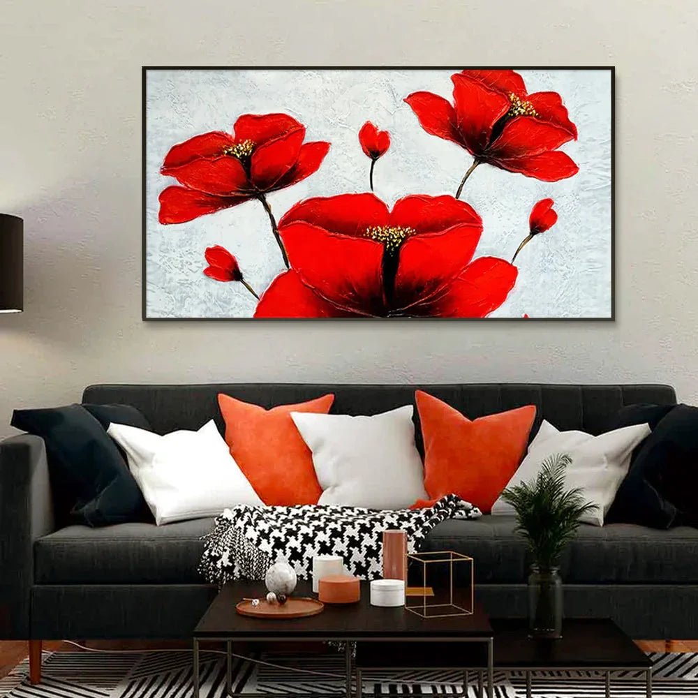 Beautiful Red Flower Wide Format Canvas Print Wall Painting - All India Decor