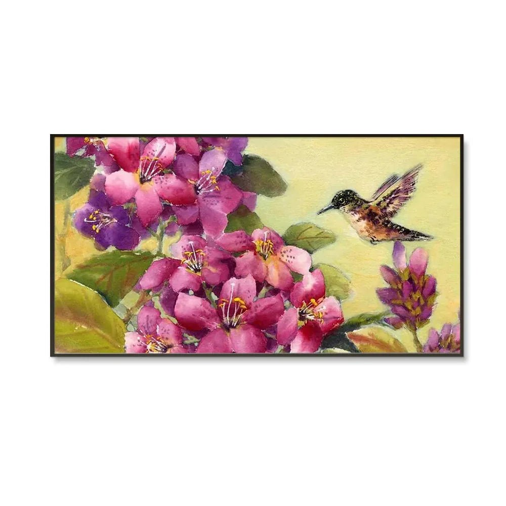 Beautiful Flower Bunch and Humming Bird Canvas Wall Painting - All India Decor