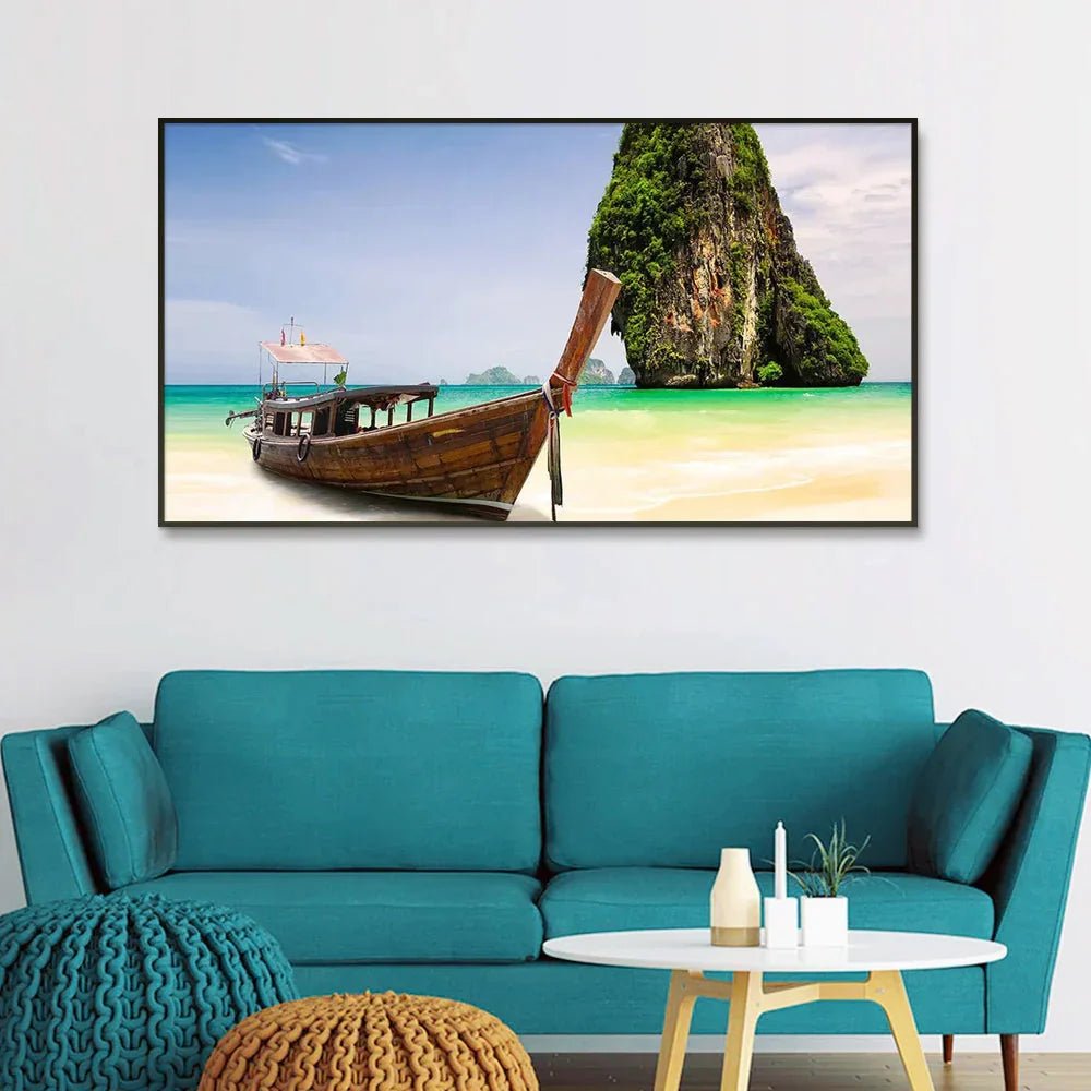 House Boat and Lake Scenery Canvas Painting - All India Decor