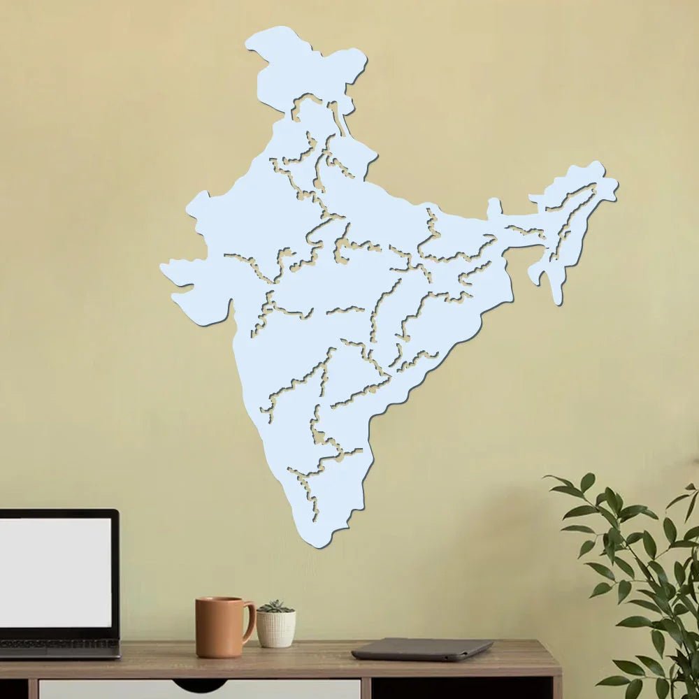 India Map Backlit Wooden Wall Decor with LED Night Light Walnut Finish - All India Decor