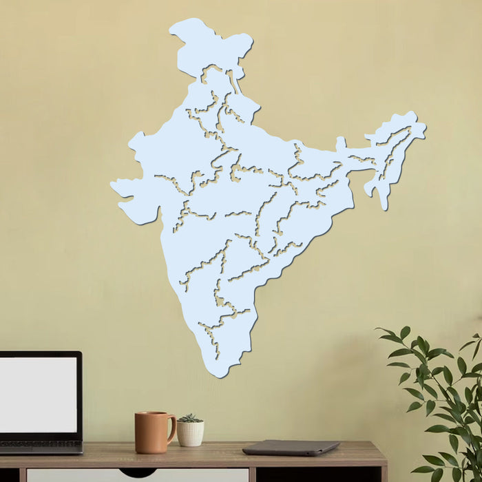 India Map Backlit Wooden Wall Decor with LED Night Light Walnut Finish