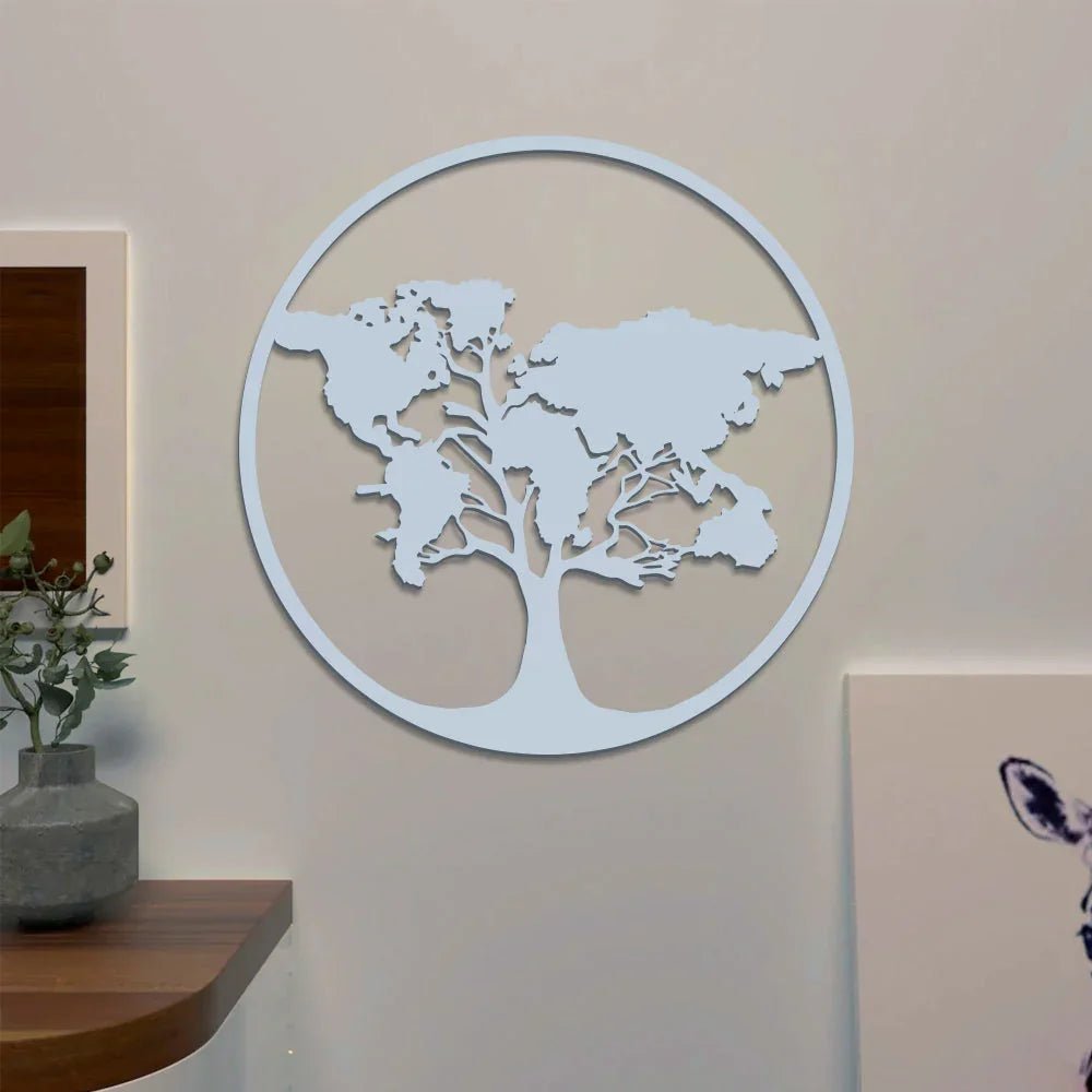 The World Map Tree Backlit Wall Art/ Night Light, Walnut Finish - All India Decor