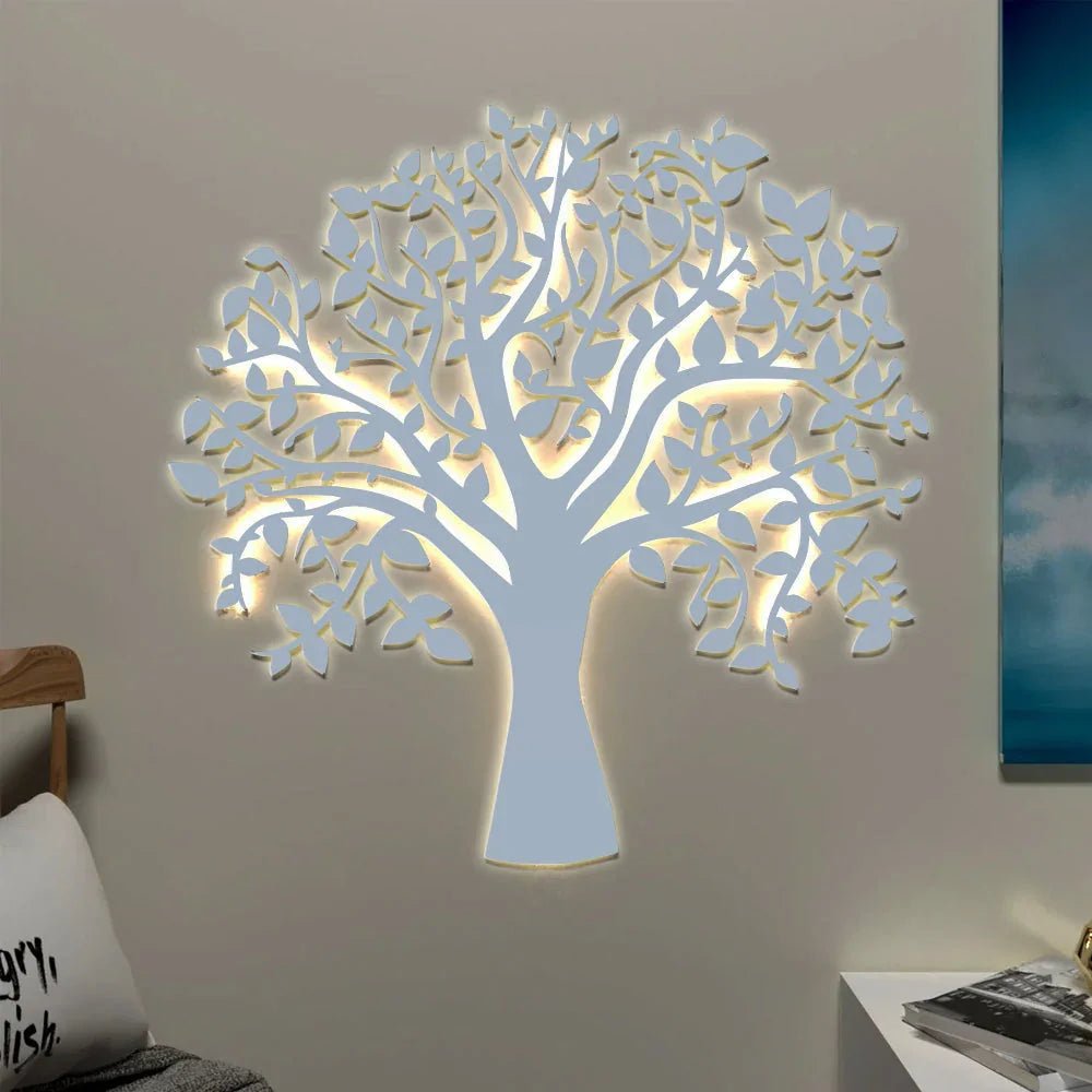 Glowing Tree Backlit wall Art / Night Light, Walnut Finish - All India Decor