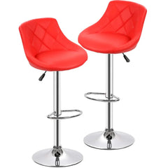 Easy Back Rest Coral Red Comfy Leatherette Bar Stool / Long Chair - All India Decor