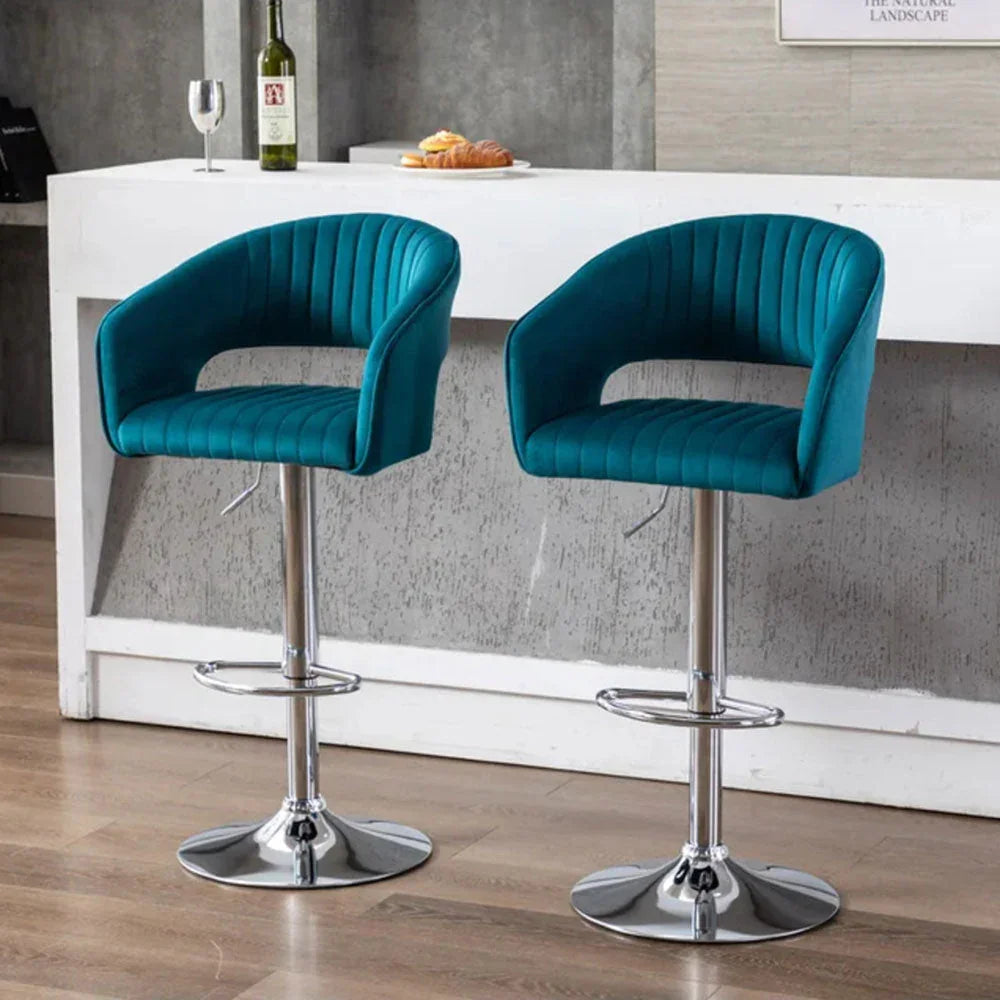 Emerald Plush Feel Velvet Adjustable Bar Stool - All India Decor