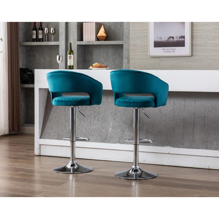 Emerald Plush Feel Velvet Adjustable Bar Stool