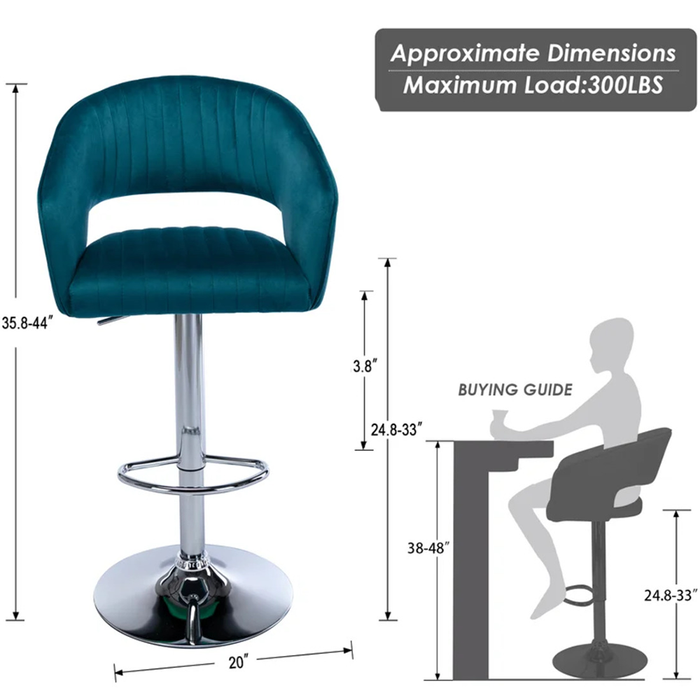 Emerald Plush Feel Velvet Adjustable Bar Stool