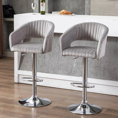 Grey Plush Feel Velvet Adjustable Bar Stool / Long Chair - All India Decor