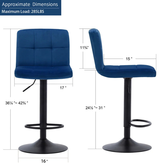 Royal Blue Plush Feel Velvet Counter Bar Chair / Long Chair