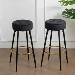 Plush Comfy Velvet Black Bar Stool / High Stool - All India Decor