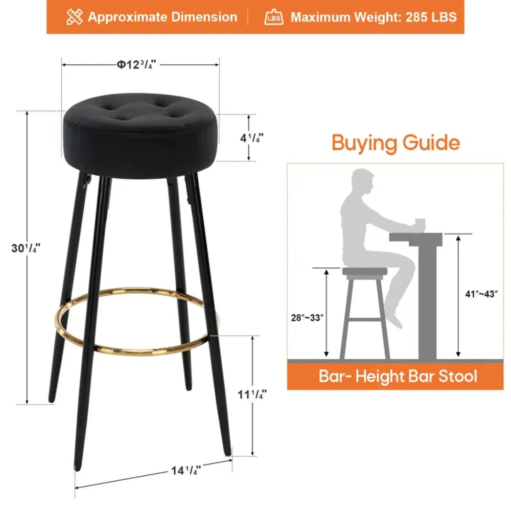 Plush Comfy Velvet Black Bar Stool / High Stool - All India Decor